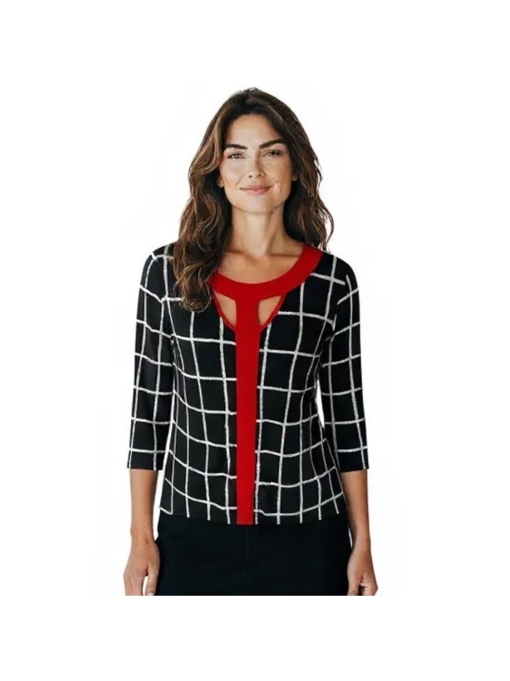 Susan Lawrence Size S Multi-Color Black White Red Blouse Top